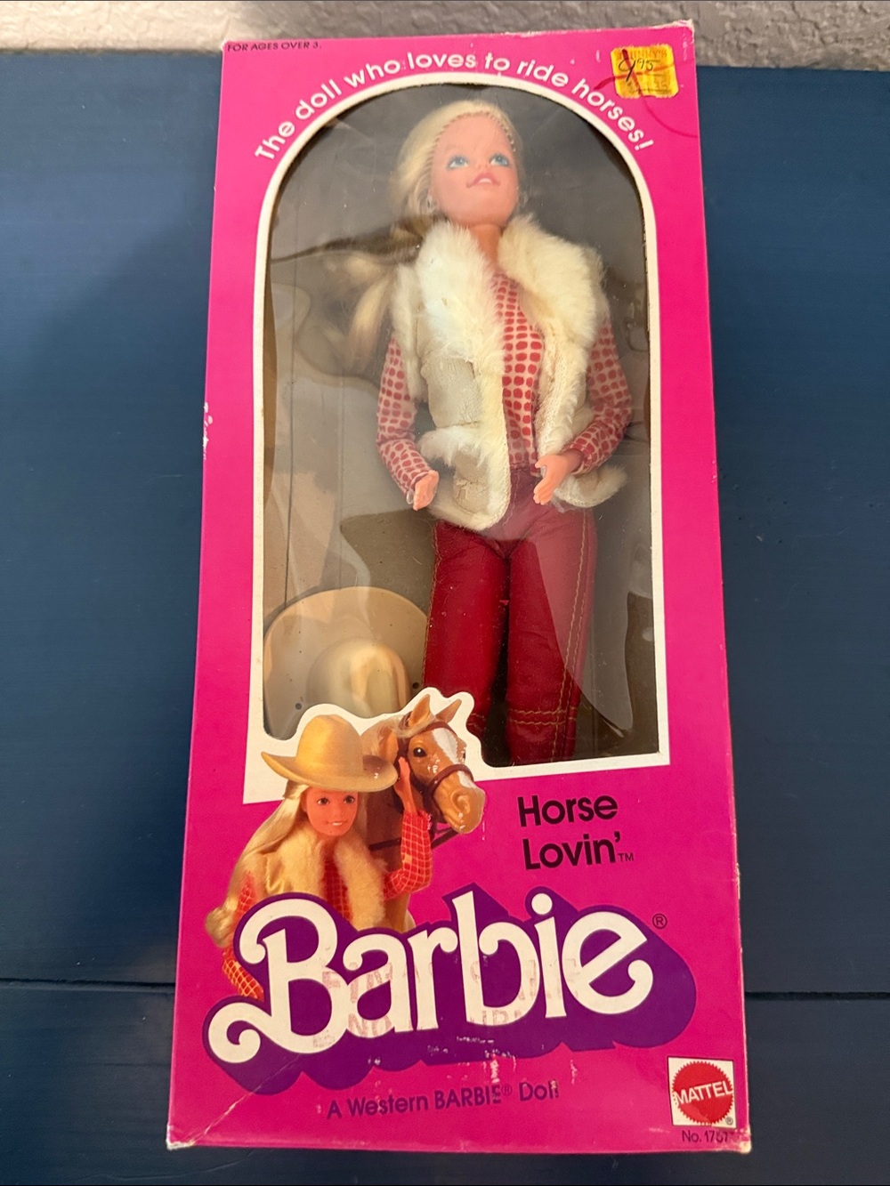 1982 vintage Barbie Horse Lovin' Doll - Pink Box with Red Outfit